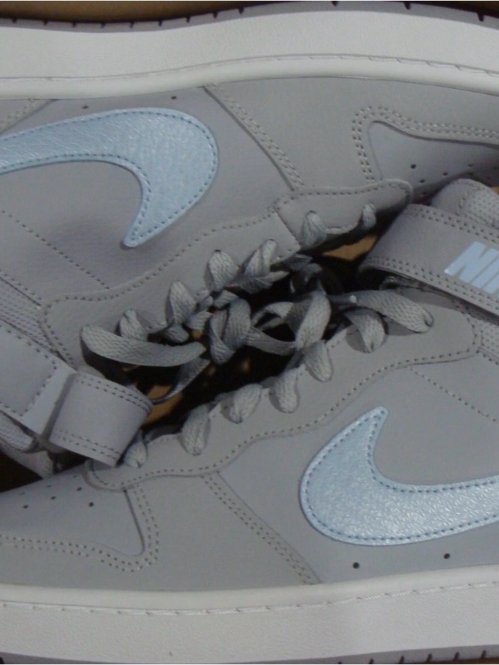 Nike Gray High-Top Sneakers with Light Blue Swoosh Size 7